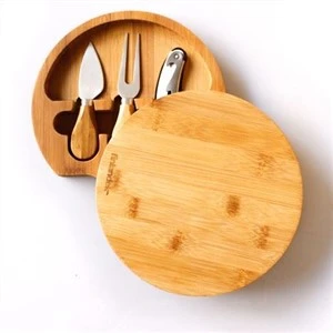 Tauler de formatges de bambú 100% natural amb coberteria de 3 coberteries, plat de formatge calaix de coberts amagat